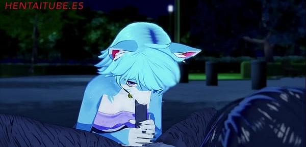  Furry Yiff Hentai - Wolf x Kitty Handjob, Blowjob & Fuck in the park with multiple cumshot